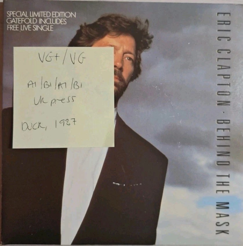 Eric Clapton Behind The Mask Vinyl Record VG+/VG W8461F 1987 vinyl record sleeve Eric Clapton Behind The Mask Vinyl Record VG+/VG W8461F 1987 vinyl record sleeve