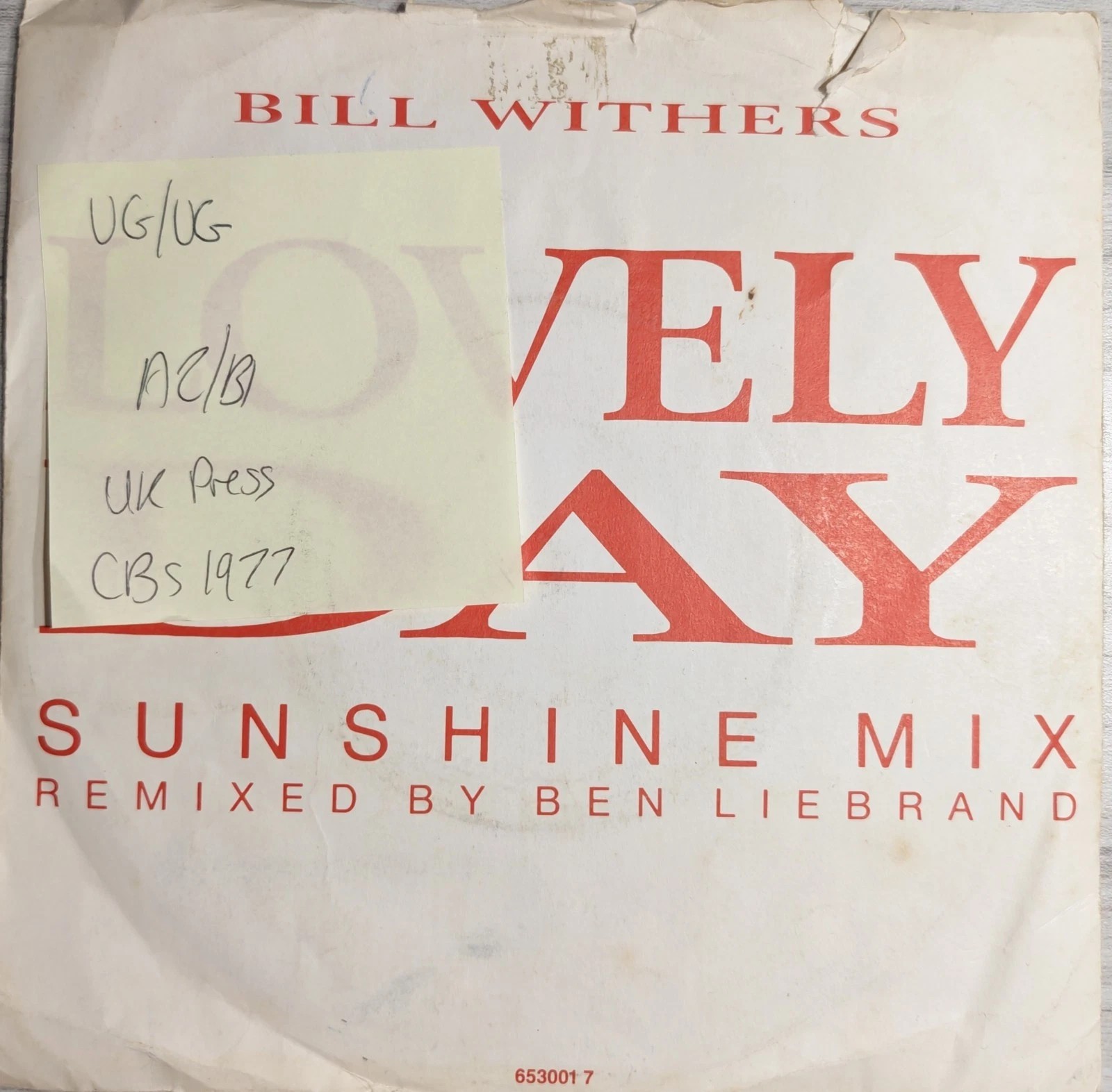 Bill Withers Lovely Day (Sunshine Mix) Vinyl Record VG/VG 653001 1977 vinyl record sleeve Bill Withers Lovely Day (Sunshine Mix) Vinyl Record VG/VG 653001 1977 vinyl record sleeve