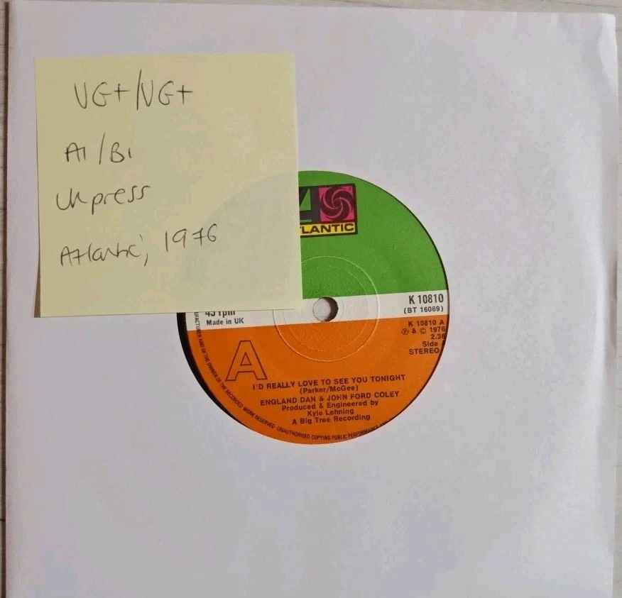 England Dan & John Coley I'd Really Love To See You Tonight Vinyl Record VG+/VG+ vinyl record sleeve England Dan & John Coley I'd Really Love To See You Tonight Vinyl Record VG+/VG+ vinyl record sleeve