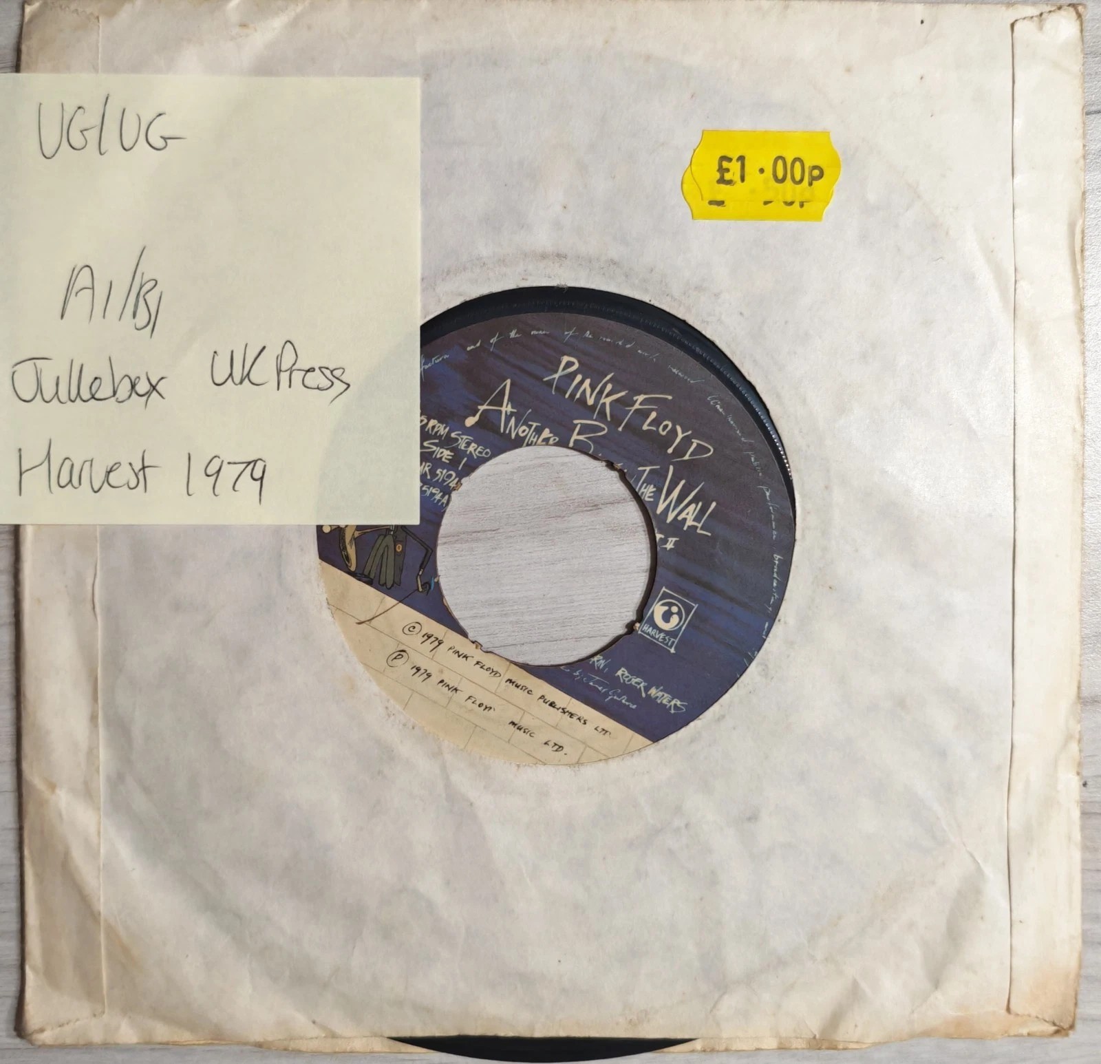 Pink Floyd Another Brick In The Wall (Part II) Vinyl Record VG/VG HAR5194 1979 vinyl record sleeve Pink Floyd Another Brick In The Wall (Part II) Vinyl Record VG/VG HAR5194 1979 vinyl record sleeve