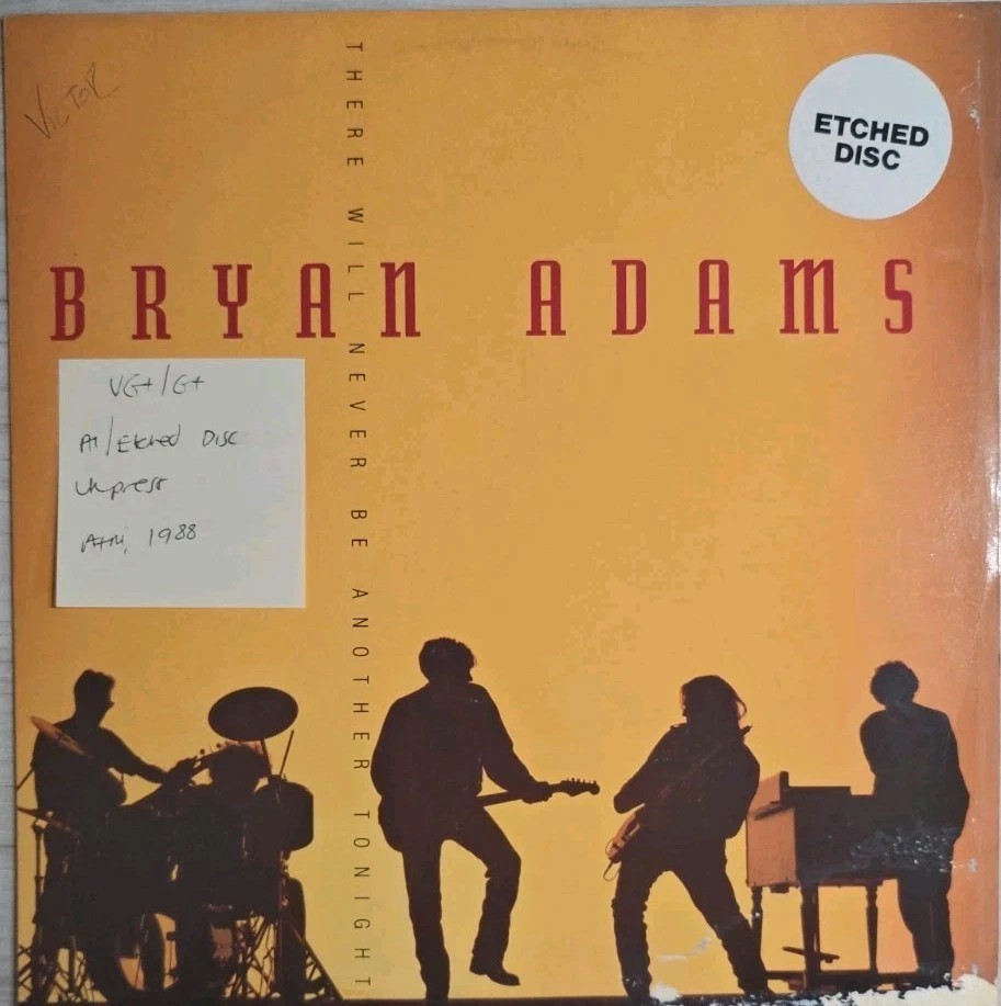 Bryan Adams There Will Never Be Another Tonight Vinyl Record VG+/G+ AMY838 1988 vinyl record sleeve Bryan Adams There Will Never Be Another Tonight Vinyl Record VG+/G+ AMY838 1988 vinyl record sleeve