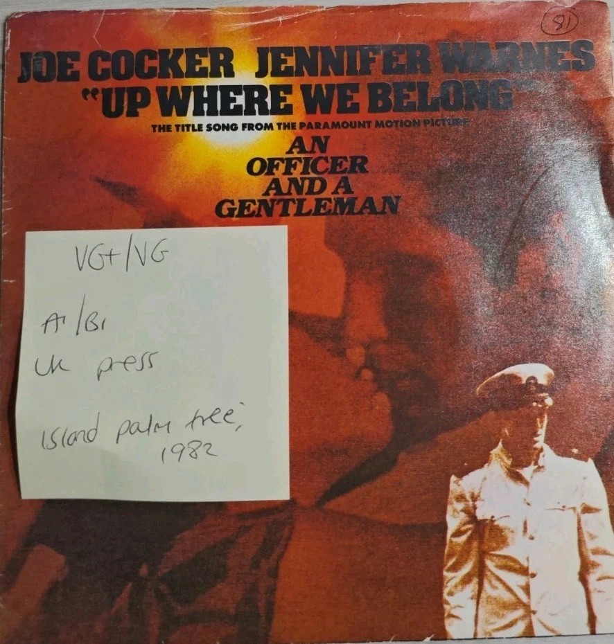 Joe Cocker & Jennifer Warnes Up Where We Belong Vinyl Record VG+/VG WIP6830 1982 vinyl record sleeve Joe Cocker & Jennifer Warnes Up Where We Belong Vinyl Record VG+/VG WIP6830 1982 vinyl record sleeve