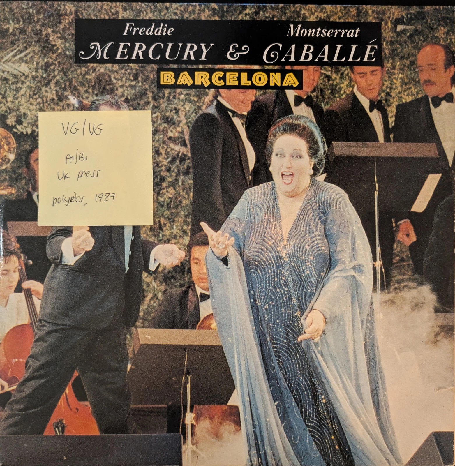 Freddie Mercury & Montserrat Barcelona Vinyl Record 12" VG/VG POSPX 887 1987 vinyl record sleeve Freddie Mercury & Montserrat Barcelona Vinyl Record 12" VG/VG POSPX 887 1987 vinyl record sleeve