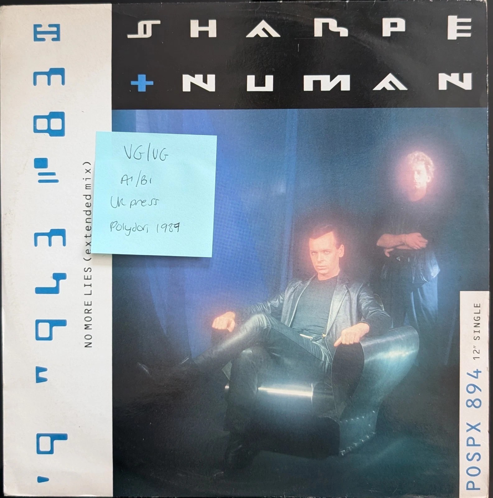Sharpe & Numan No More Lies (Extended Mix) Vinyl Record 12" VG/VG POSPX894 1987 vinyl record sleeve Sharpe & Numan No More Lies (Extended Mix) Vinyl Record 12" VG/VG POSPX894 1987 vinyl record sleeve