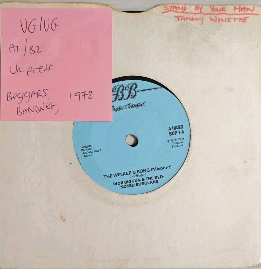 Ivor Biggun & The Red Nosed Burglars The Winker's Song Vinyl Record VG/VG BOP1 vinyl record sleeve Ivor Biggun & The Red Nosed Burglars The Winker's Song Vinyl Record VG/VG BOP1 vinyl record sleeve