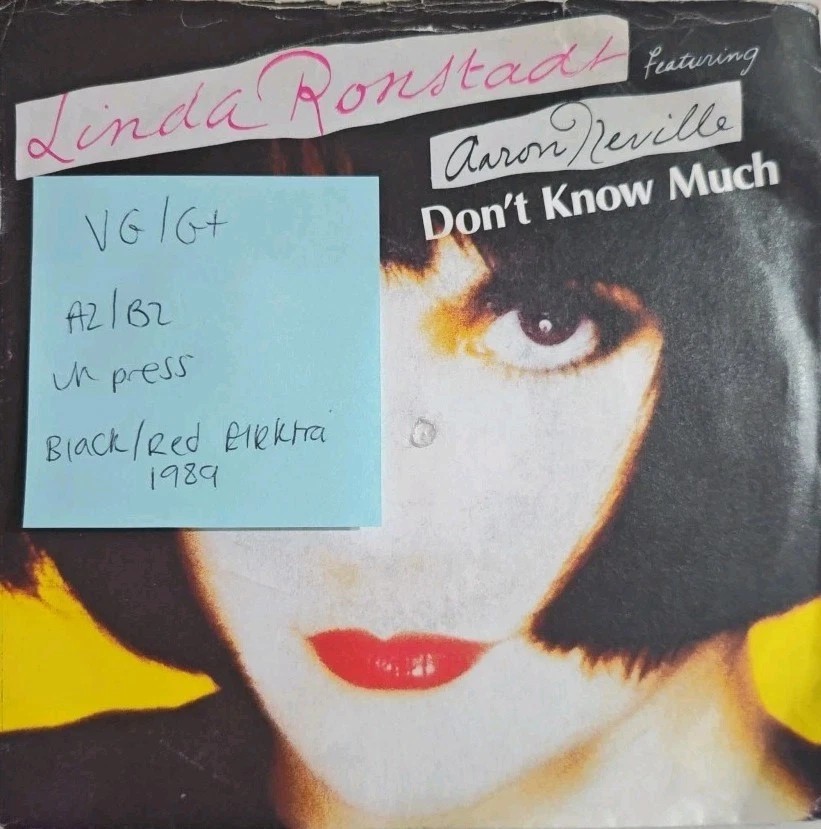 Linda Ronstadt & Aaron Neville Don't Know Much Vinyl Record VG/G+ EKR 101 1989 vinyl record sleeve Linda Ronstadt & Aaron Neville Don't Know Much Vinyl Record VG/G+ EKR 101 1989 vinyl record sleeve