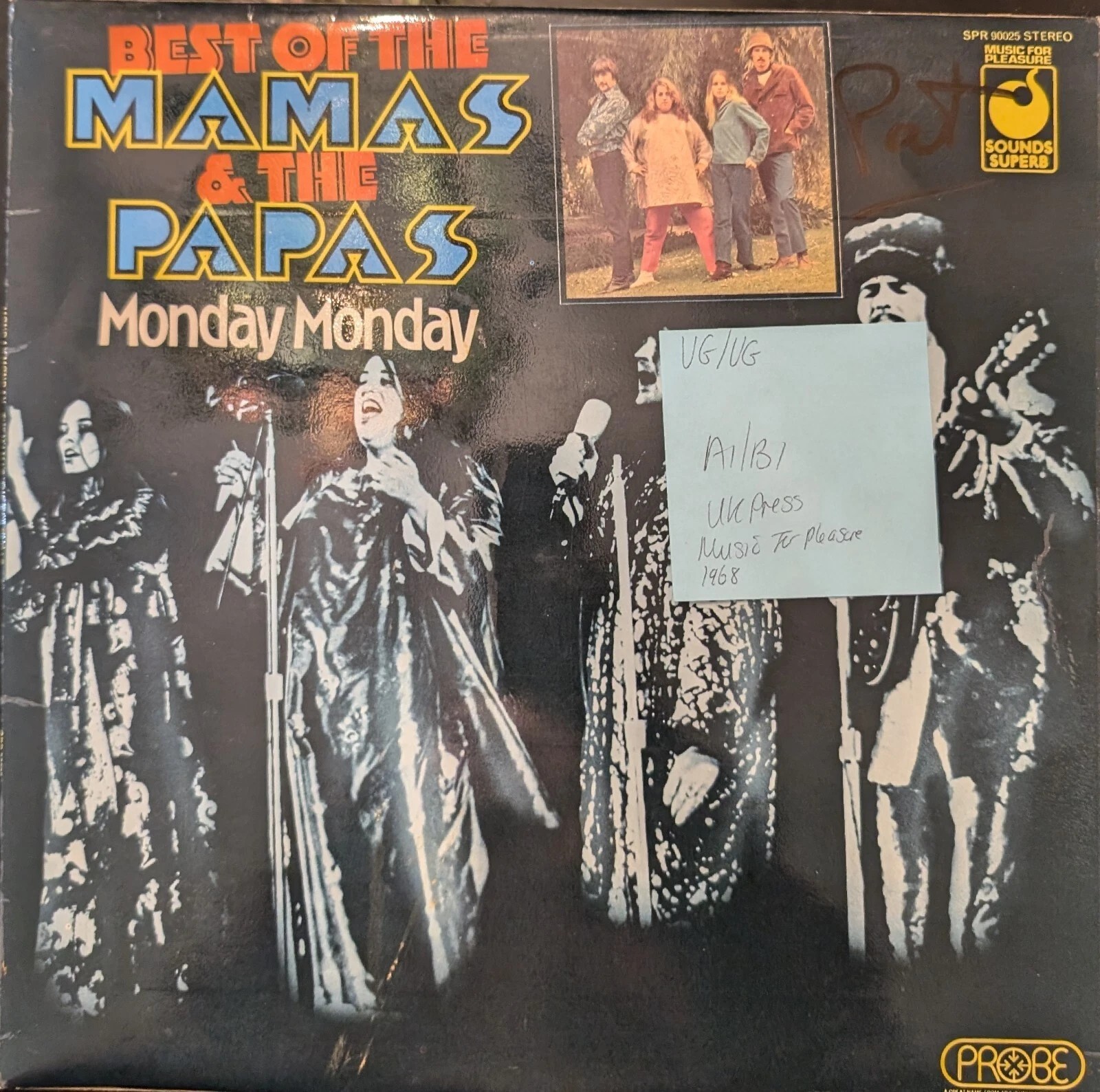 The Mamas & The Papas Monday Monday Vinyl Record LP VG/VG SPR 90025 1968 vinyl record sleeve The Mamas & The Papas Monday Monday Vinyl Record LP VG/VG SPR 90025 1968 vinyl record sleeve