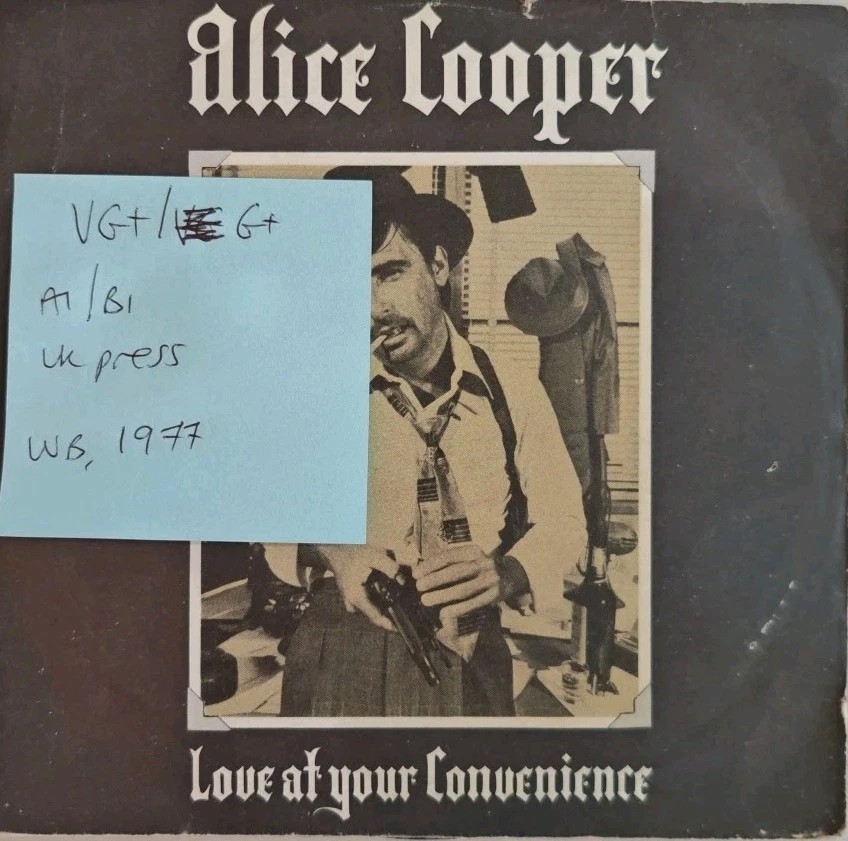 Alice Cooper (No More) Love At Your Convenience Vinyl Record VG+/G+ K16935 1977 vinyl record sleeve Alice Cooper (No More) Love At Your Convenience Vinyl Record VG+/G+ K16935 1977 vinyl record sleeve