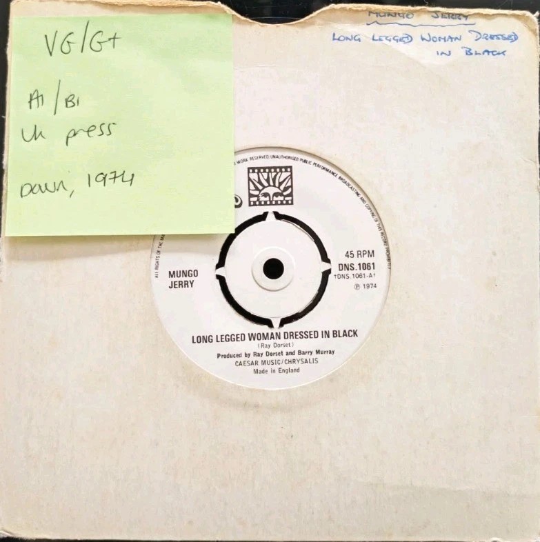 Mungo Jerry Long Legged Woman Dressed In Black Vinyl Record VG/G+ DNS 1061 1974 vinyl record sleeve Mungo Jerry Long Legged Woman Dressed In Black Vinyl Record VG/G+ DNS 1061 1974 vinyl record sleeve