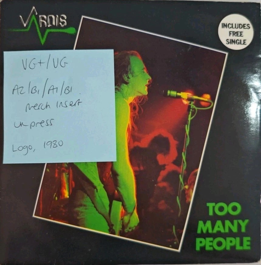 Vardis Too Many People Vinyl Record VG+/VG VAR 2 1980 vinyl record sleeve Vardis Too Many People Vinyl Record VG+/VG VAR 2 1980 vinyl record sleeve