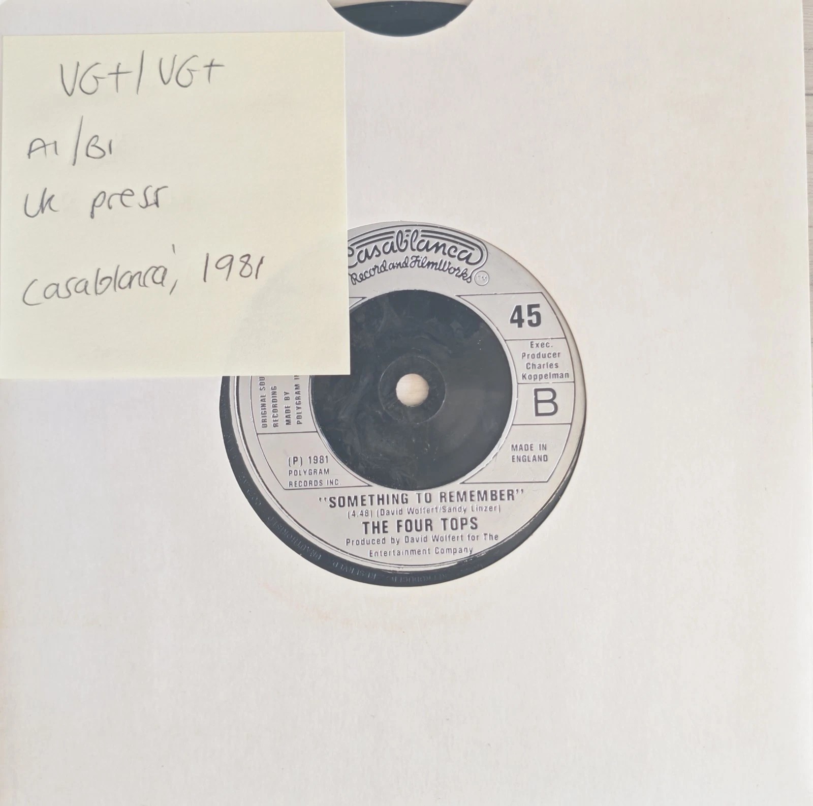 Four Tops When She Was My Girl Something To Remember Vinyl Record VG+/VG+ CAN100 vinyl record sleeve Four Tops When She Was My Girl Something To Remember Vinyl Record VG+/VG+ CAN100 vinyl record sleeve
