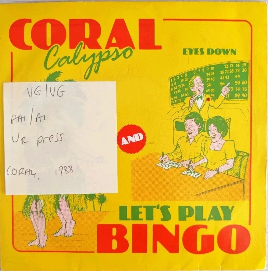Mark Leeson Eyes Down Let's Play Bingo Coral Calypso Vinyl Record VG/VG CDPP059 vinyl record sleeve Mark Leeson Eyes Down Let's Play Bingo Coral Calypso Vinyl Record VG/VG CDPP059 vinyl record sleeve