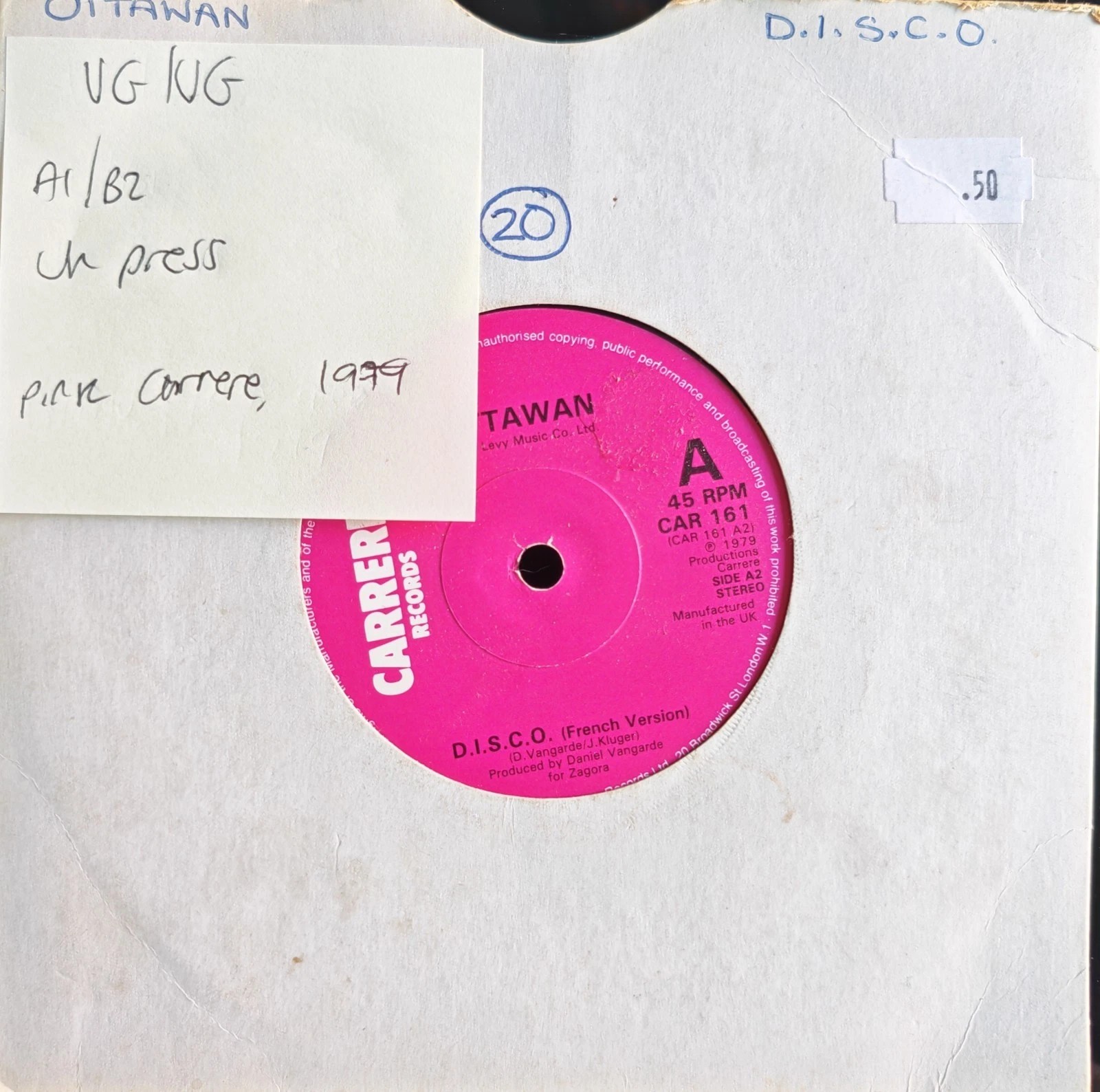 Ottatawan D.I.S.C.O Vinyl Record VG/VG CAR 161t 1979 vinyl record sleeve Ottatawan D.I.S.C.O Vinyl Record VG/VG CAR 161t 1979 vinyl record sleeve