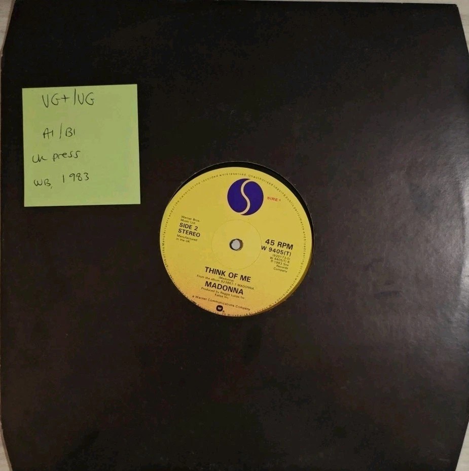Madonna Think Of Me Vinyl Record VG+/VG W9405T 1983 vinyl record sleeve Madonna Think Of Me Vinyl Record VG+/VG W9405T 1983 vinyl record sleeve