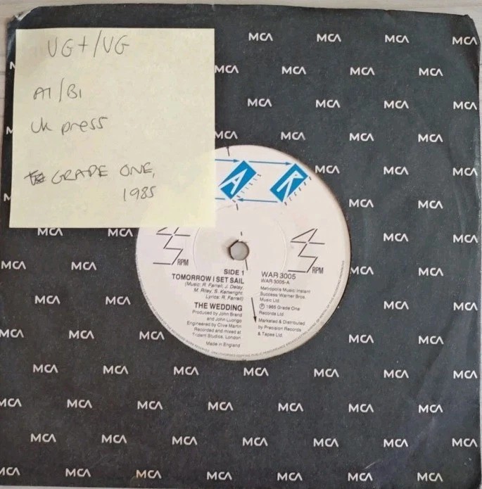 The Wedding Tomorrow I Set Sail/Cry Vinyl Record VG+/VG WAR 3005 1985 vinyl record sleeve The Wedding Tomorrow I Set Sail/Cry Vinyl Record VG+/VG WAR 3005 1985 vinyl record sleeve
