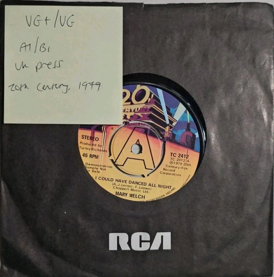 Mary Welch I Could Have Danced All Night Vinyl Record VG+/VG TC2412 1979 Promo vinyl record sleeve Mary Welch I Could Have Danced All Night Vinyl Record VG+/VG TC2412 1979 Promo vinyl record sleeve